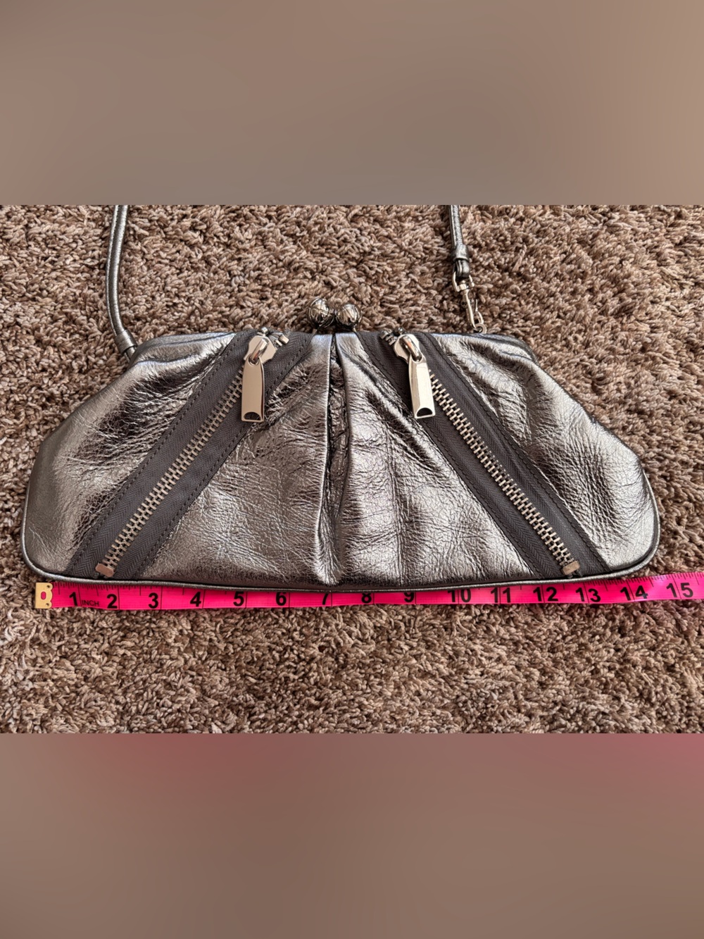 Y2K Metallic Gunmetal Frame Clutch Purse Futuristic Indie Glam Shoulder Bag - Picture 2 of 7